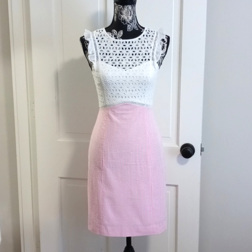 White Eyelet & Light Pink Sheath Dress - Women